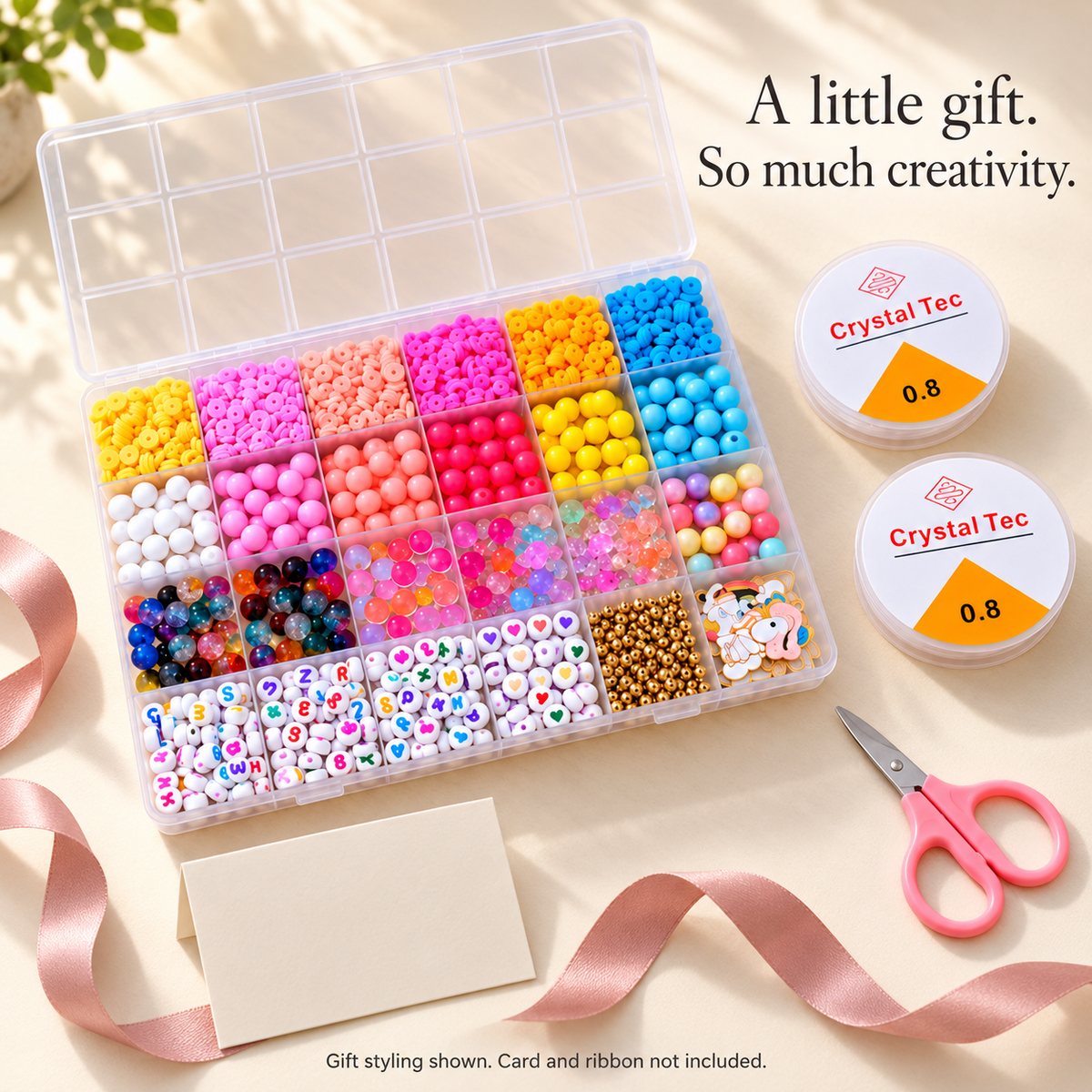Bead kit styled as a creative gift; card and ribbon not included