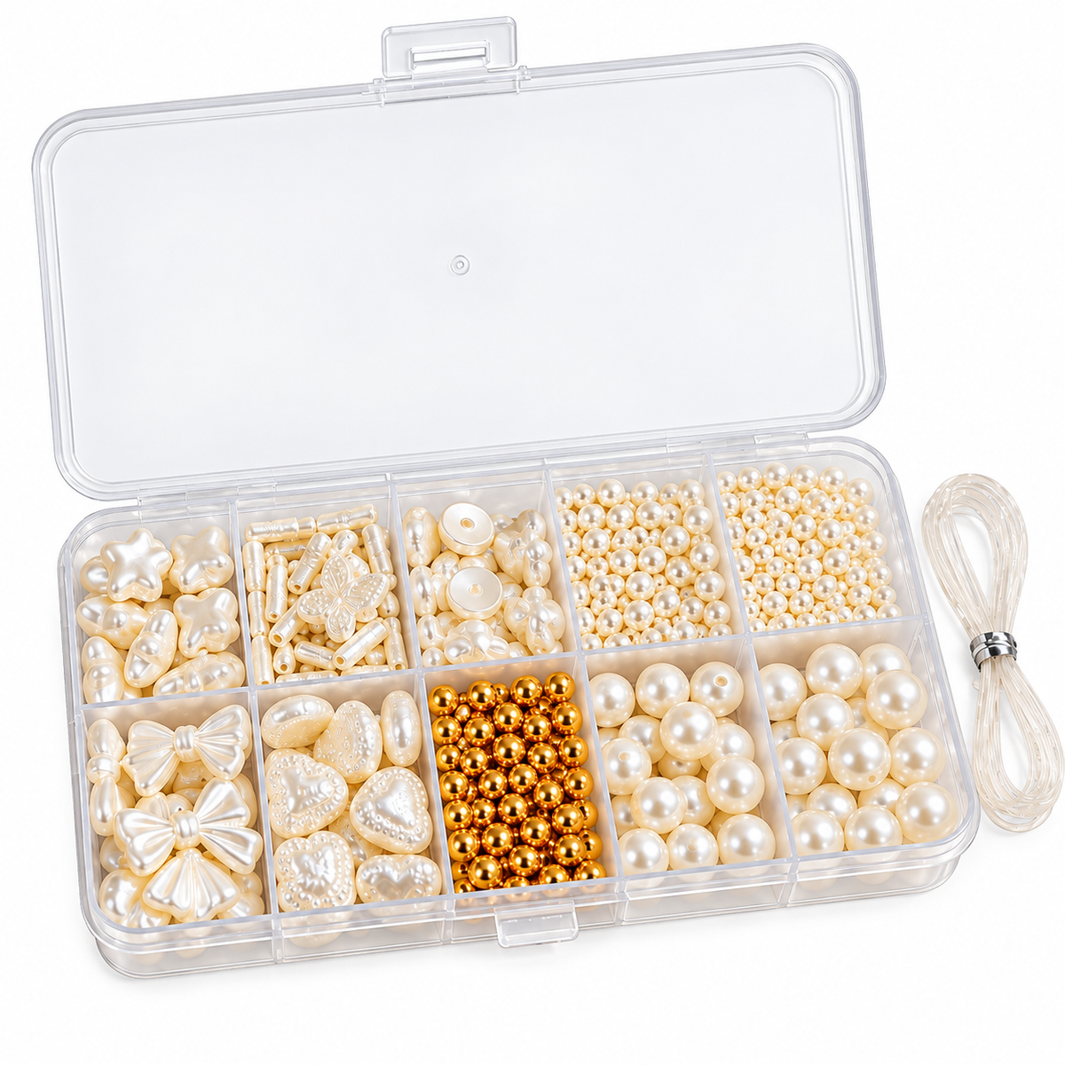 Faux Pearl Bead Bracelet Making Kit – 10-Compartment Organizer – Hero