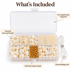 Faux Pearl Bead Bracelet Making Kit – 10-Compartment Organizer – Whats Included