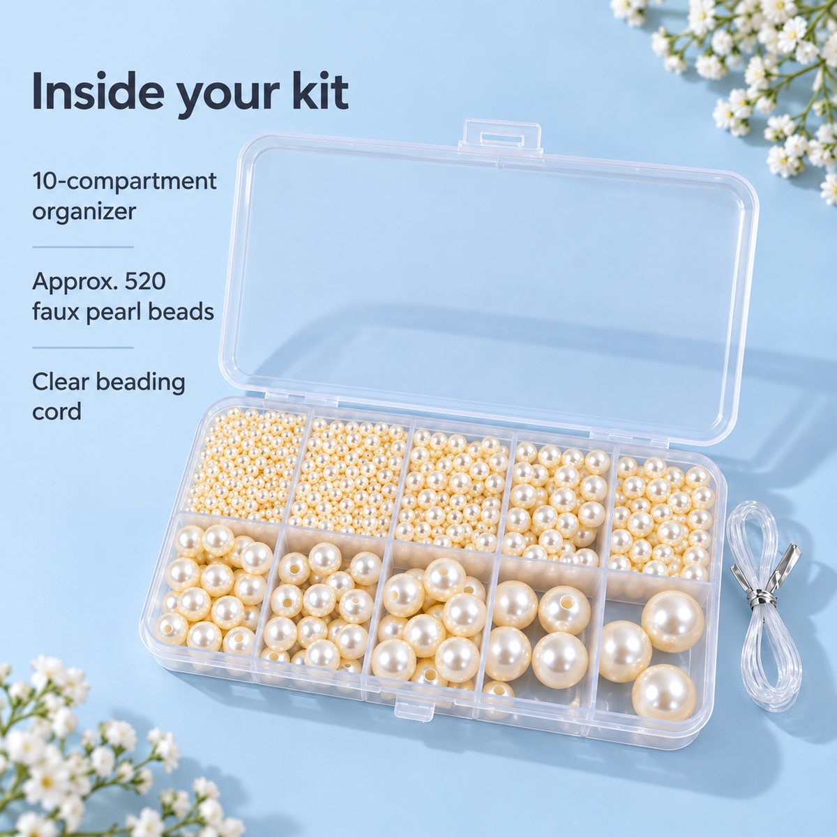 Faux Pearl Bead Bracelet Making Kit – Approx. 520 Beads – Whats Included