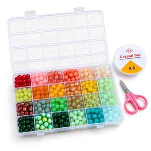 EN-0077-A glass bead bracelet kit in organizer with cord and scissors