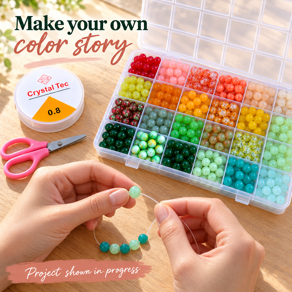 Colorful 8 mm Glass Bead Bracelet-Making Kit – Approx. 520 Beads