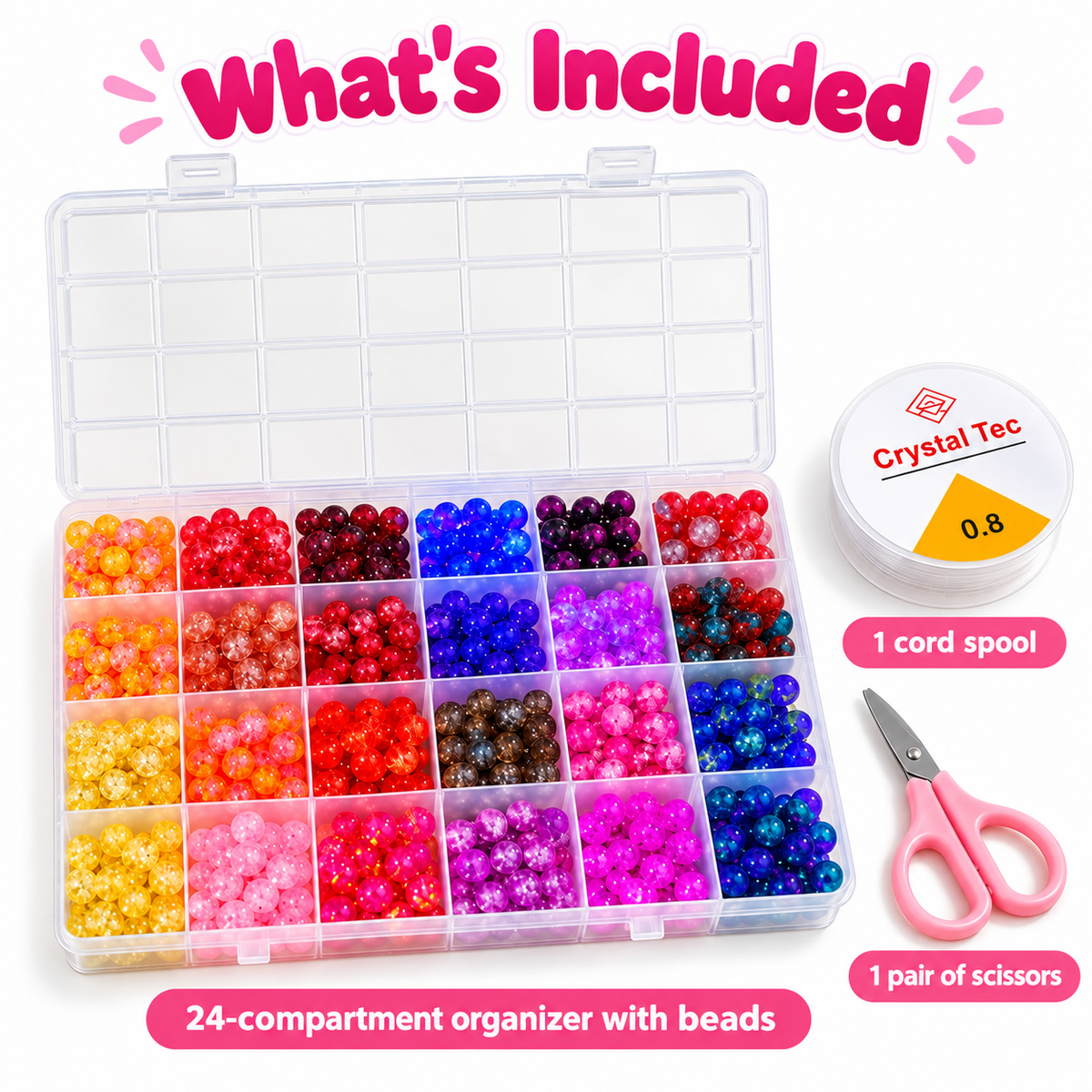 Colorful 8 mm Glass & Crackle Bead Bracelet-Making Kit – Approx. 520 Pieces
