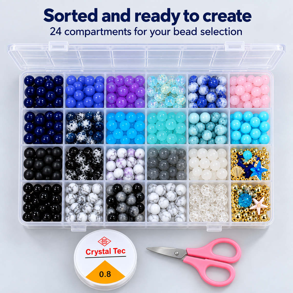 Ocean-Themed 8 mm Glass Bead Bracelet-Making Kit – Approx. 660 Pieces