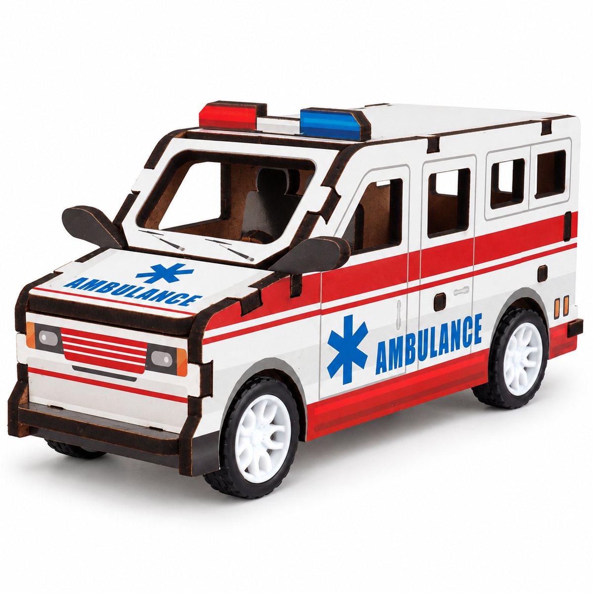 Ambulance wooden DIY assembly kit - White Background