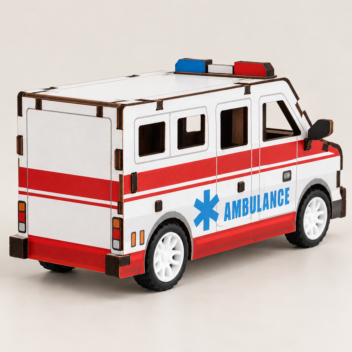 Ambulance wooden DIY assembly kit - Rear View