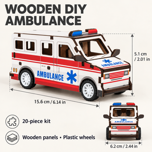 Ambulance wooden DIY assembly kit - Dimensions Materials