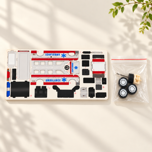 Ambulance wooden DIY assembly kit - Sunlight Kit Flatlay