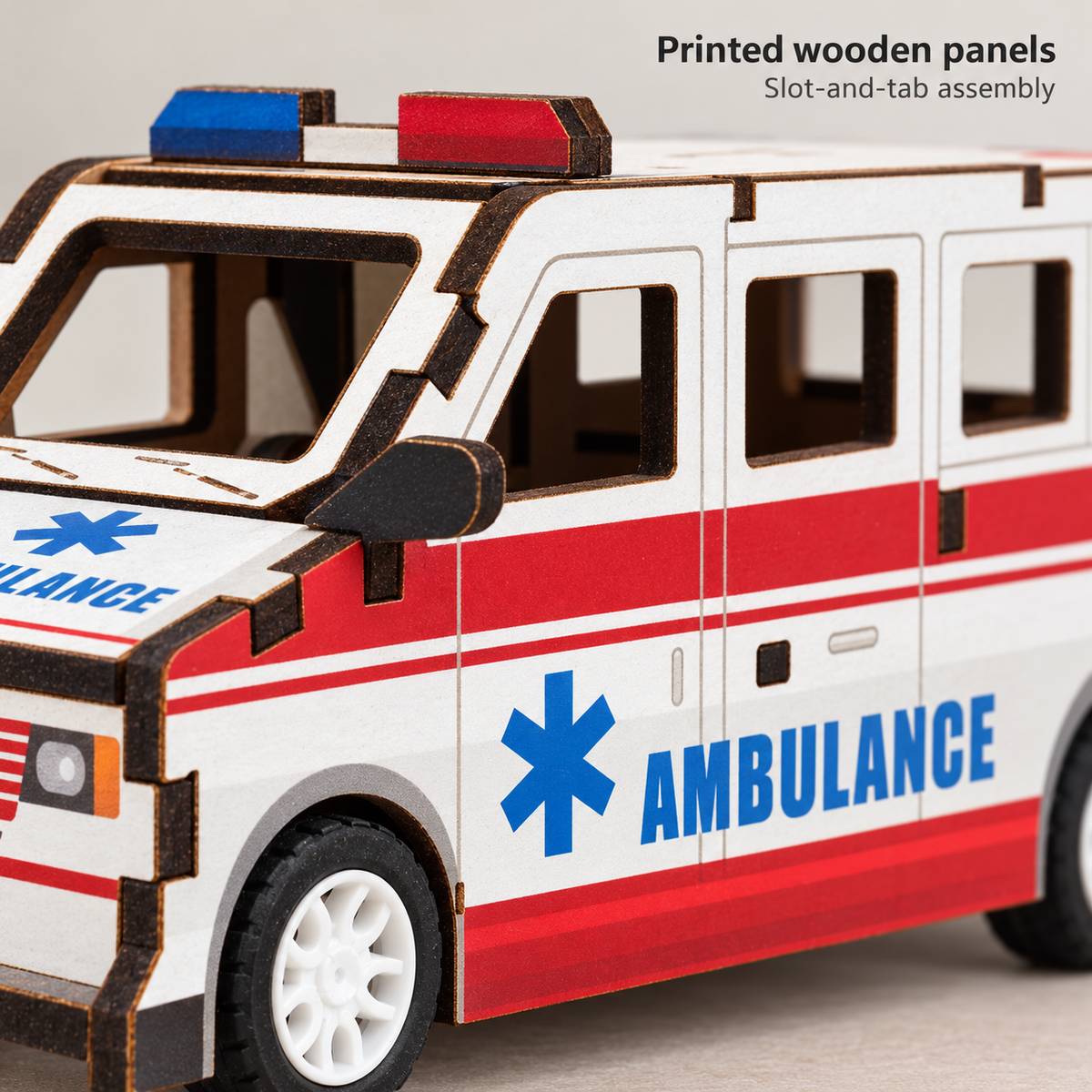Ambulance wooden DIY assembly kit - Details