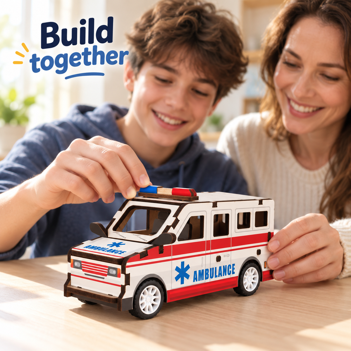 Ambulance wooden DIY assembly kit - Family Assembly
