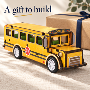 Yellow school bus wooden DIY assembly kit - Gift Scene
