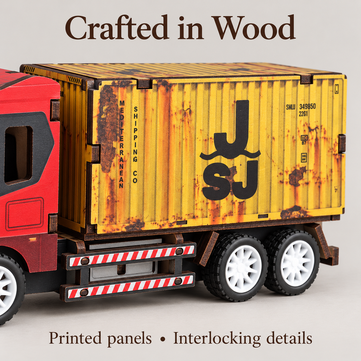 Red Cab & Yellow Container wooden DIY container truck – model details