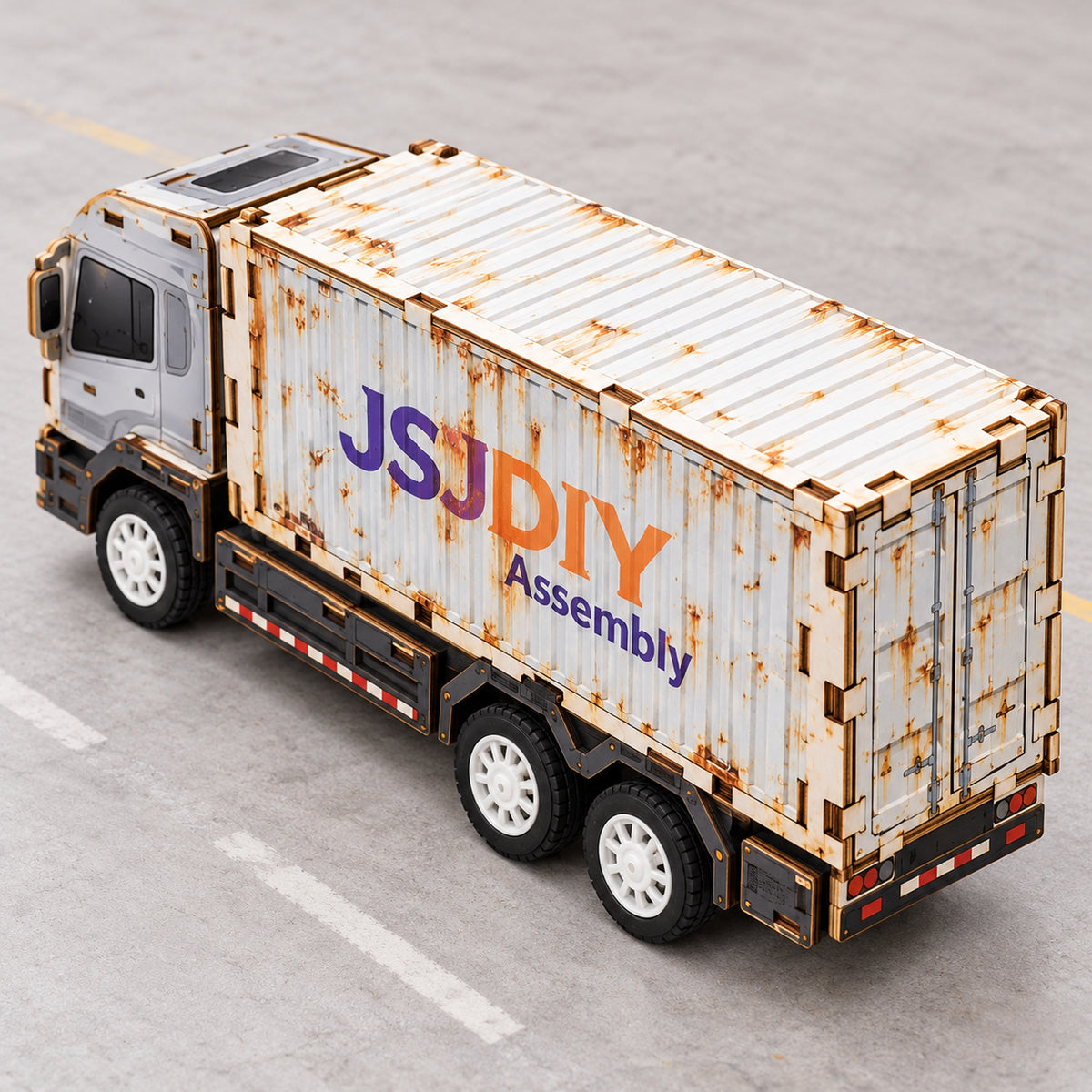 Gray-White Cab & White Container wooden DIY container truck – model details