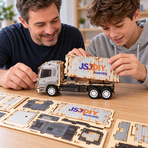 Gray-White Cab & White Container wooden DIY container truck – assembly or gift scene