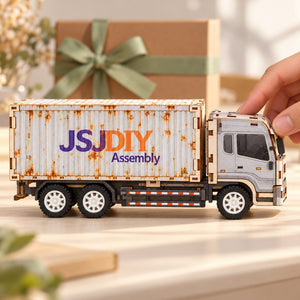 Gray-White Cab & White Container wooden DIY container truck – display scene