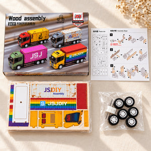Yellow Cab & Rainbow Container wooden DIY truck model – included kit components