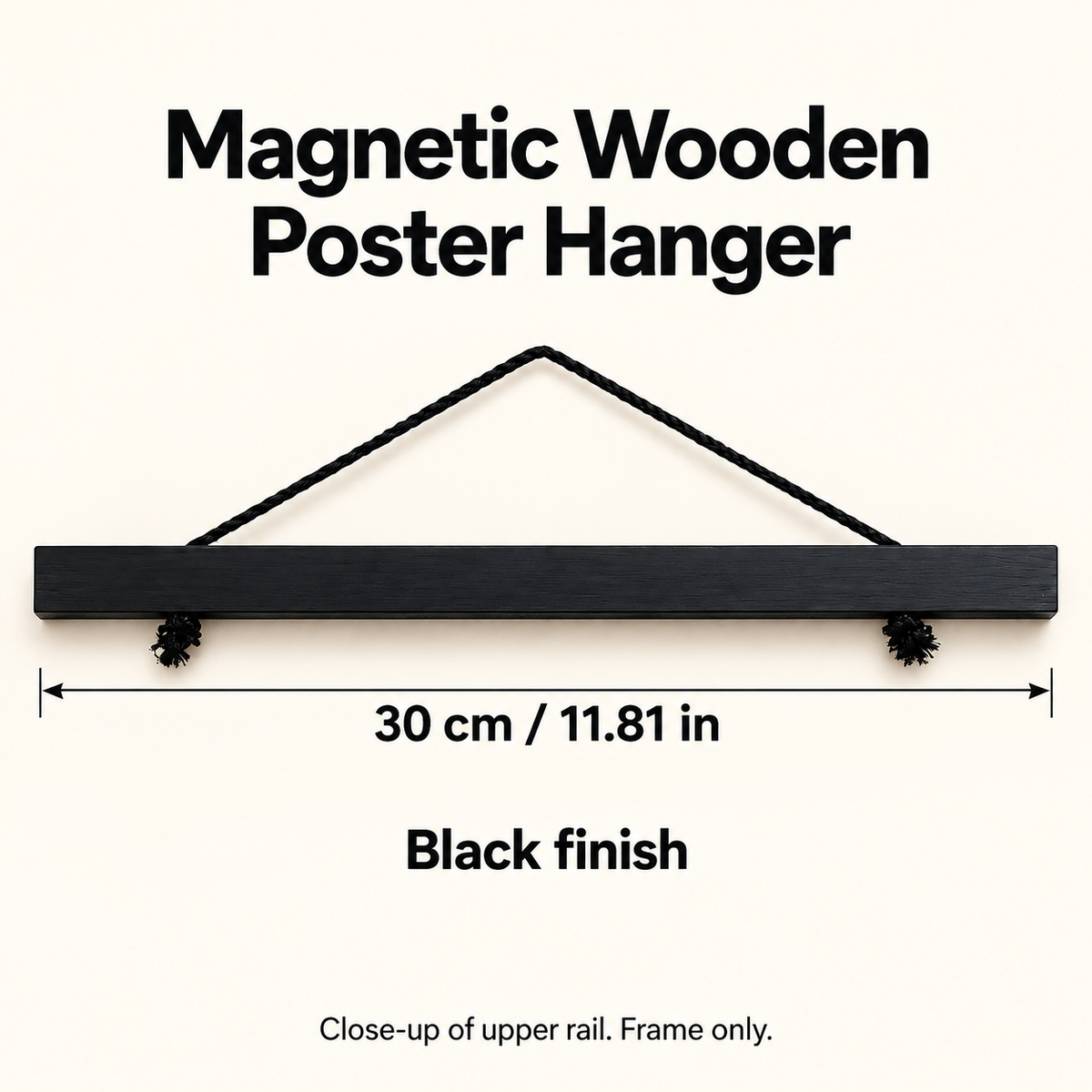 Black magnetic wooden poster hanger, 30 cm, frame only