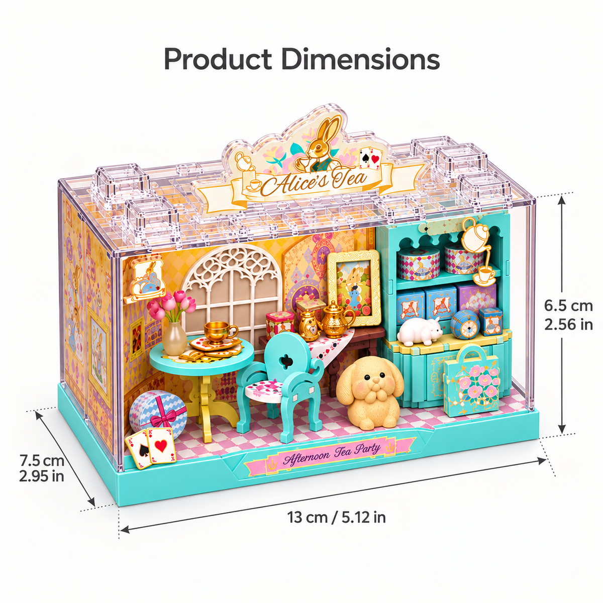 Alice's Tea miniature tea party: dimensions or component details