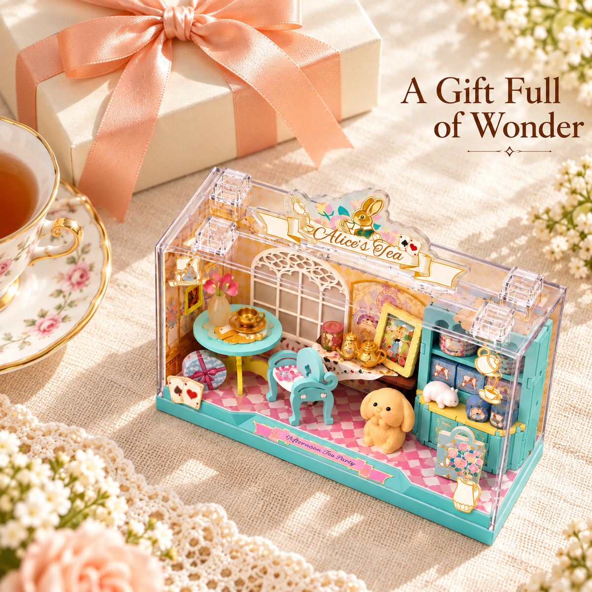 Alice's Tea miniature tea party: gift display; gift wrapping not included