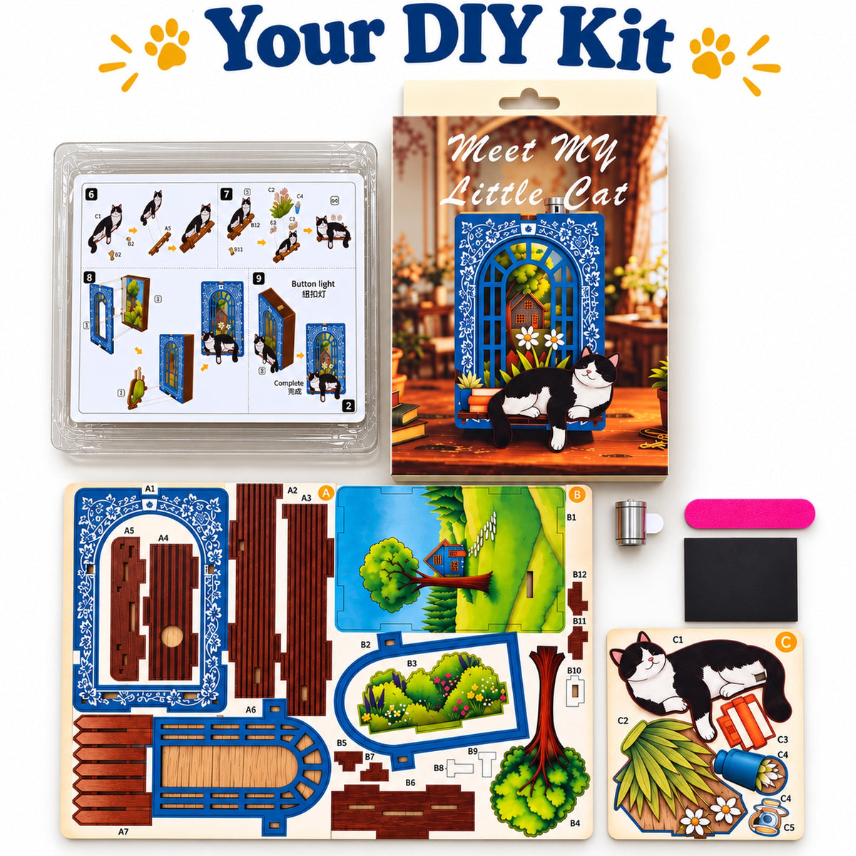 Meet My Little Cat DIY Wooden Magnetic Kit with Light