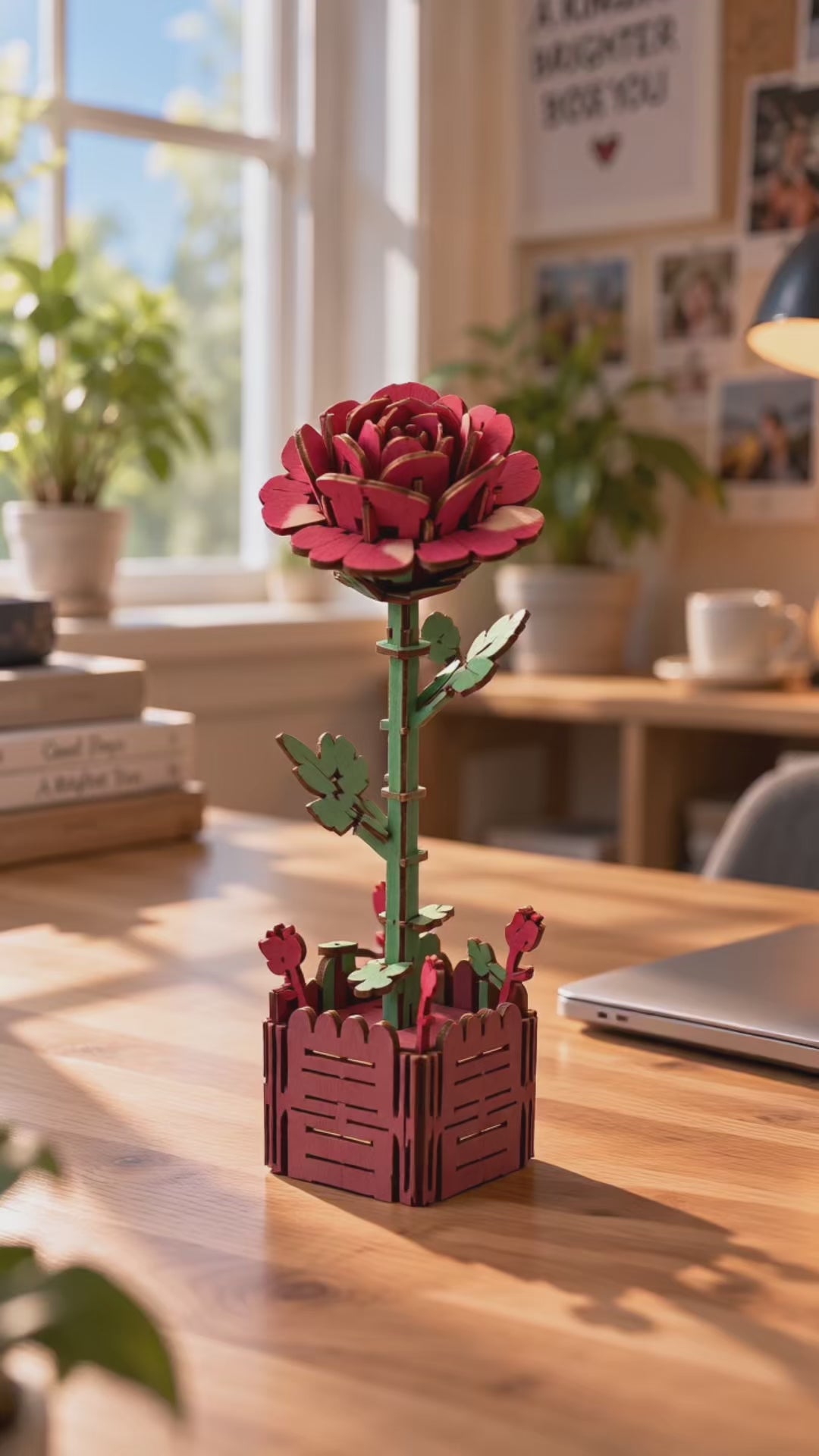 Rose Wooden 3D Puzzle Flower Kit – 97 Pieces