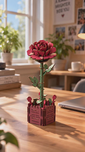 Rose Wooden 3D Puzzle Flower Kit – 97 Pieces