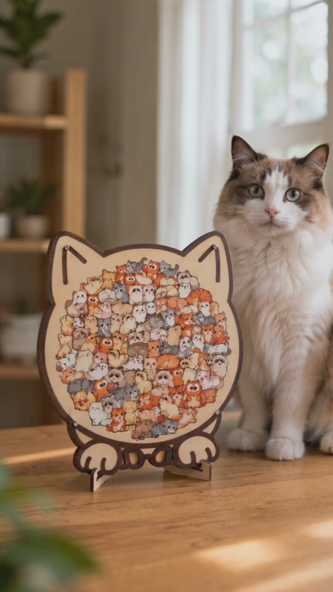 Cat Crowd Wooden Puzzle with Display Stand