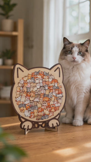Cat Crowd Wooden Puzzle with Display Stand
