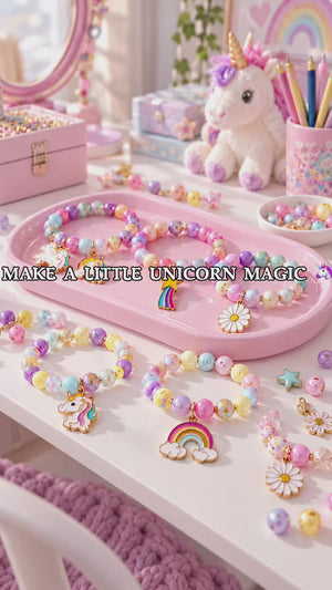 Unicorn Bead Bracelet Making Kit with 24-Compartment Organizer