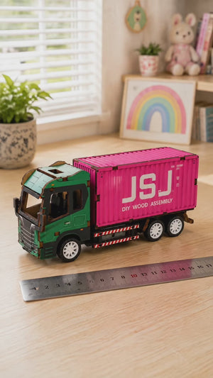 Pink Container Truck Wooden DIY Model Kit — 35 Pieces