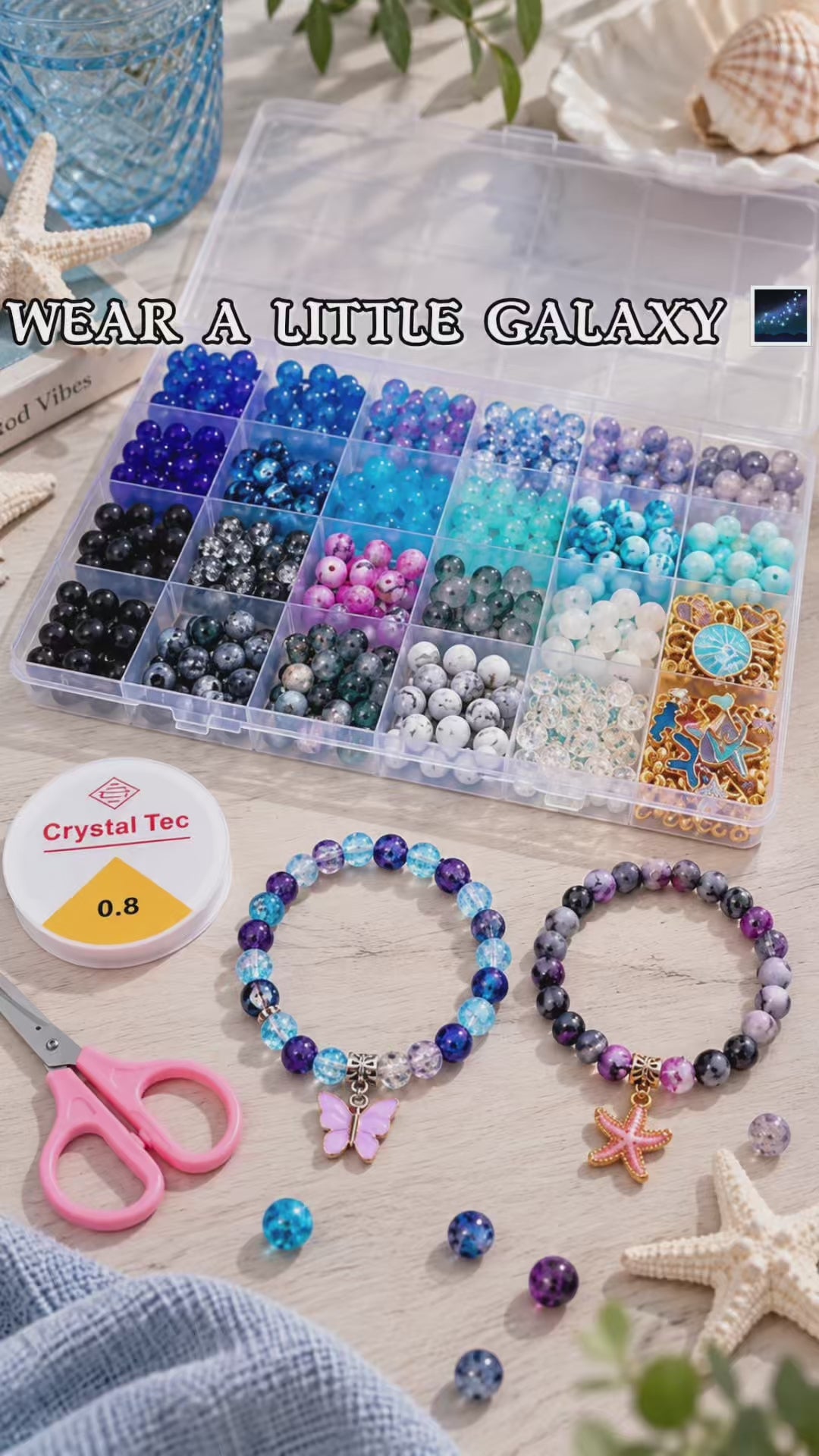 Ocean-Themed 8 mm Glass Bead Bracelet-Making Kit – Approx. 660 Pieces