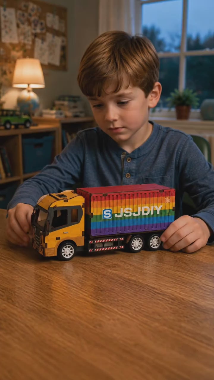Rainbow Container Truck Wooden DIY Model Kit — 35 Pieces