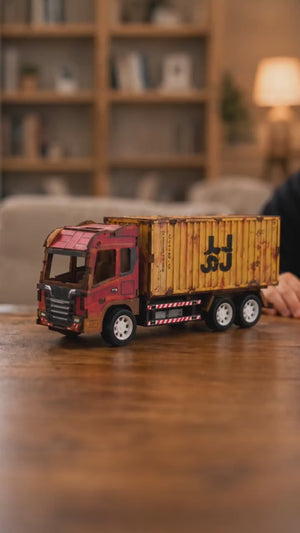 Yellow Container Truck Wooden DIY Model Kit — 35 Pieces